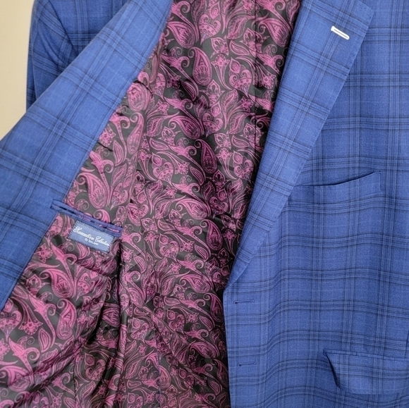 Executive Collection by Tom James | Blue Plaid Two Button Blazer - Picture 2 of 8